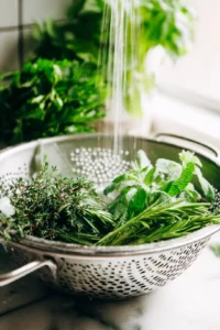 Rinse herbs under cold water and pat dry
