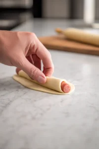 Roll up cocktail sausages in triangles