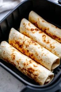 Roll up tortillas tightly to form wraps and place in air fryer basket