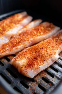 Season the white fish fillets with cumin, paprika, and a little salt. Preheat the air fryer to 400°F (200°C).