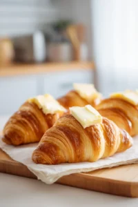 Slice croissants in half and spread butter on the insides