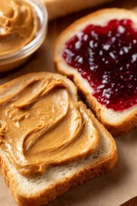 Spread peanut butter on one slice of bread and jelly on the other slice
