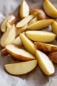 Wash and cut the potatoes into wedges