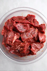 Add beef to the marinade and refrigerate for at least 4 hours