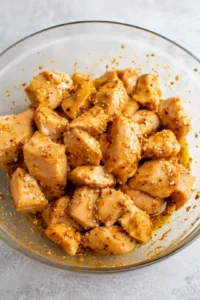 Add cubed chicken breast to marinade