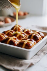 Add hot cross bun pieces to egg mixture and let them soak
