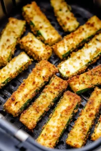 Air fry zucchini fries until golden brown and crispy