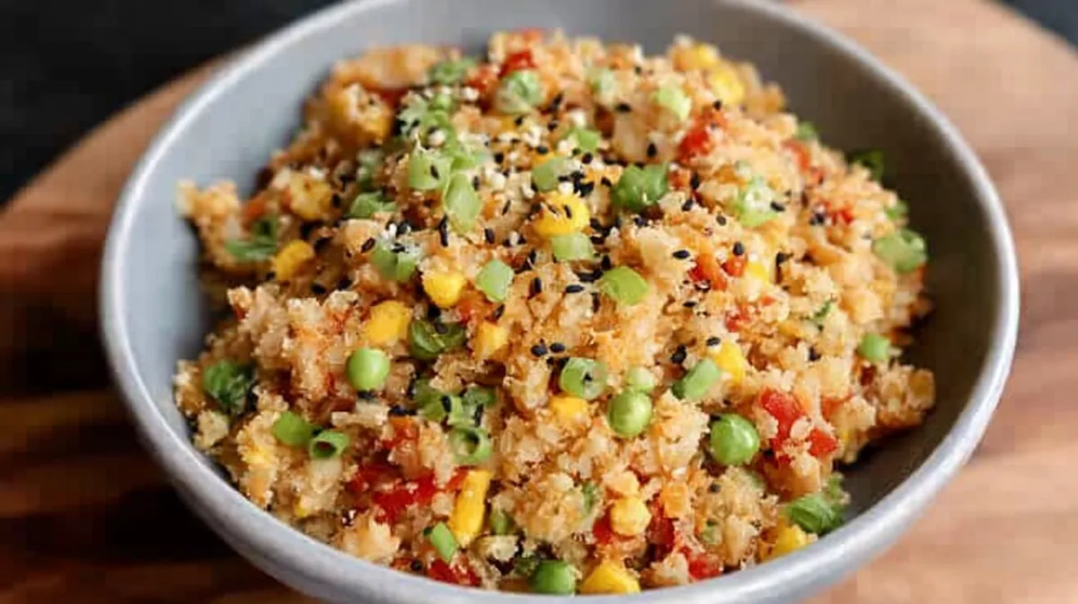 Air fryer cheesy cauliflower rice