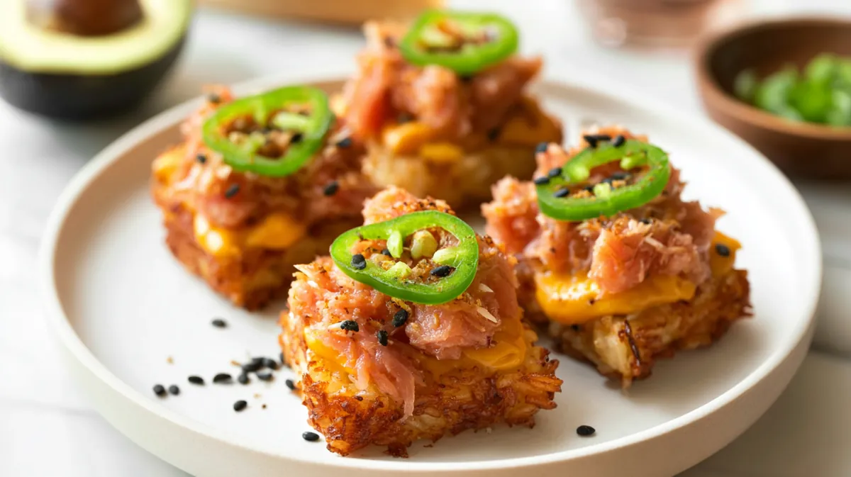 Air fryer crispy rice bites with spicy tuna