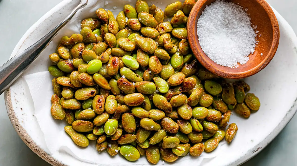 Air fryer edamame with sea salt