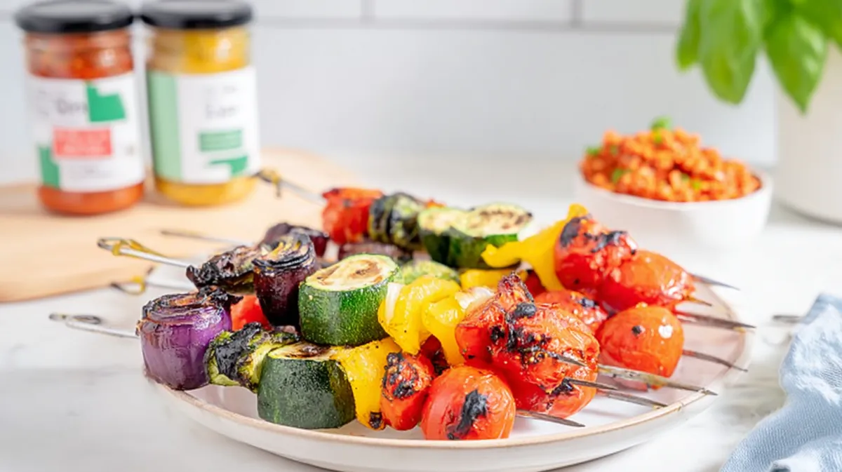 Air fryer rainbow veggie skewers