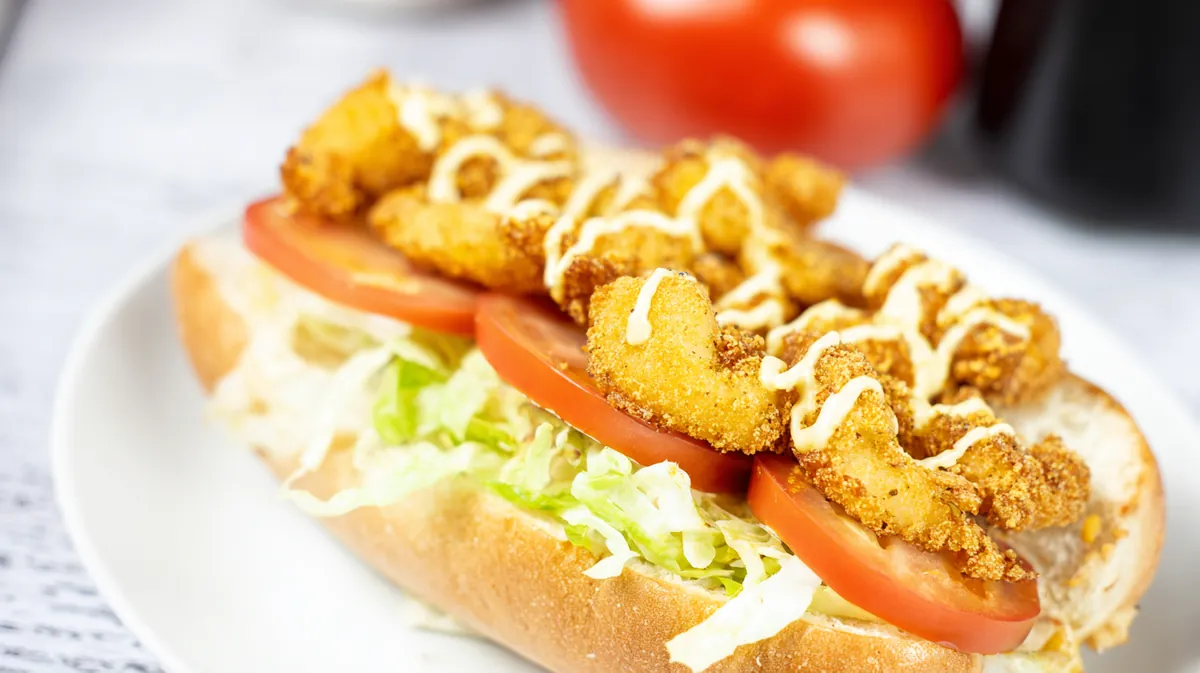 Air fryer shrimp po boy sandwich