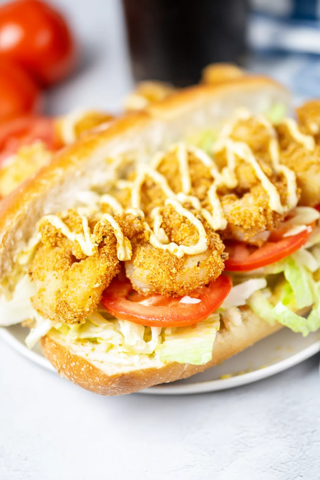 Air fryer shrimp po boy sandwich