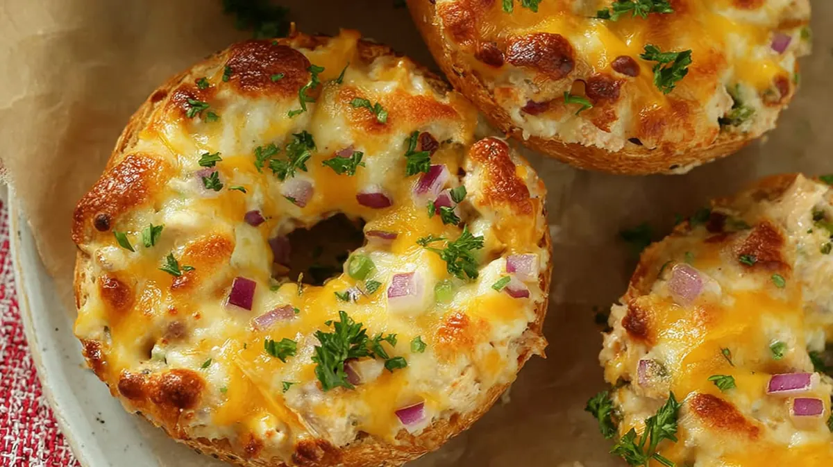 Air fryer tuna melt bagel hole