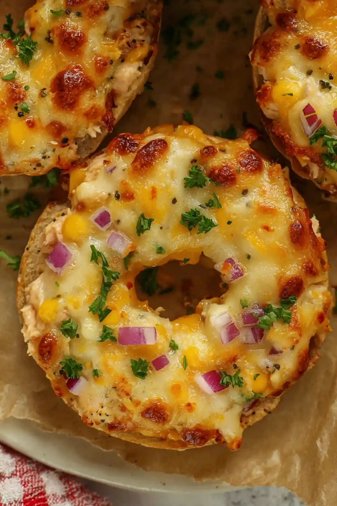 Air fryer tuna melt bagel hole