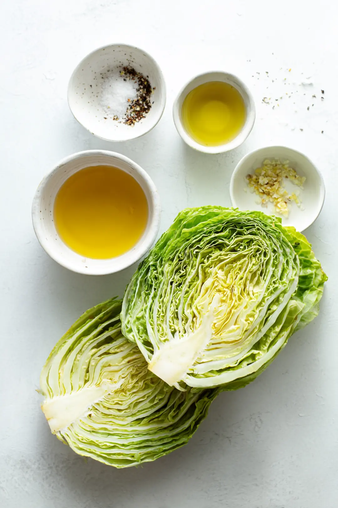 Blistered cabbage steaks with hot honey ingredients