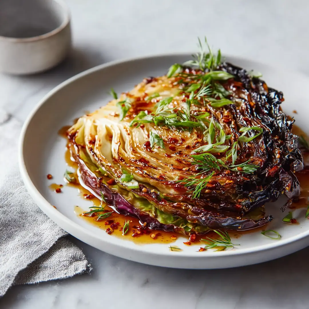 Blistered cabbage steaks with hot honey