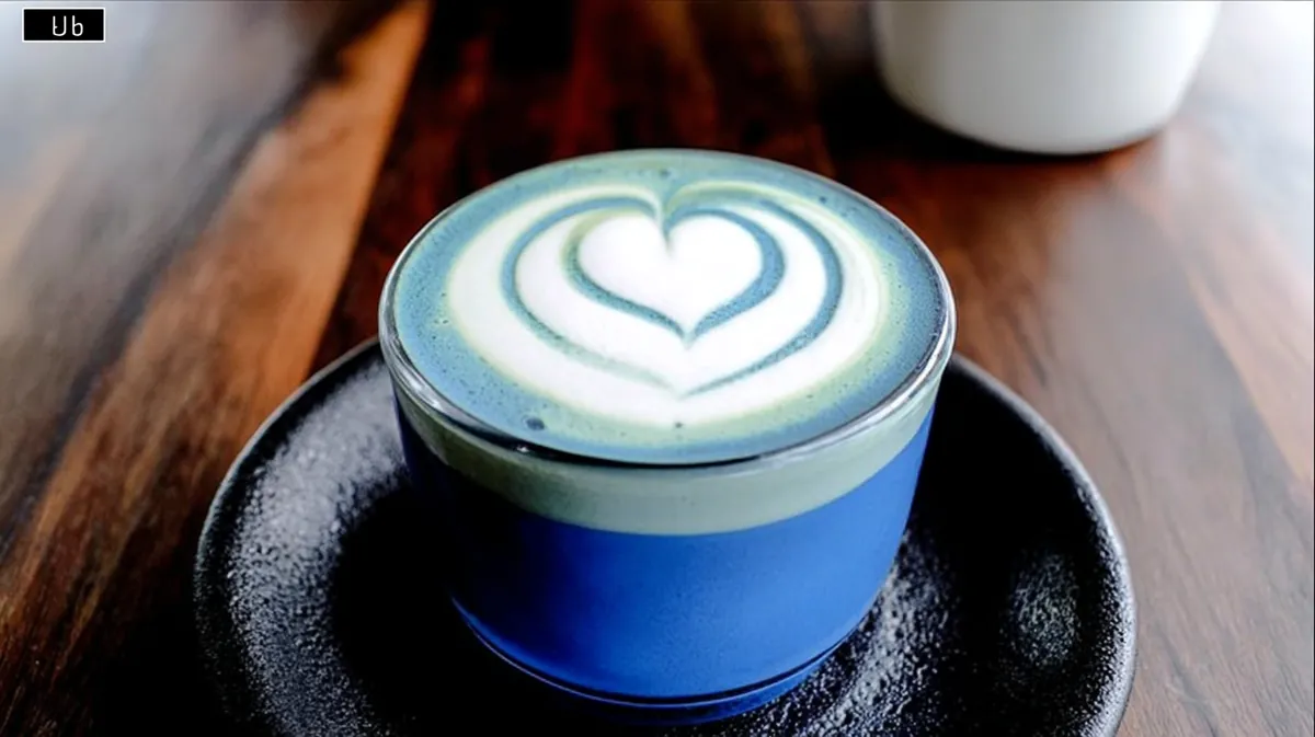 Blue matcha latte with vanilla cold foam