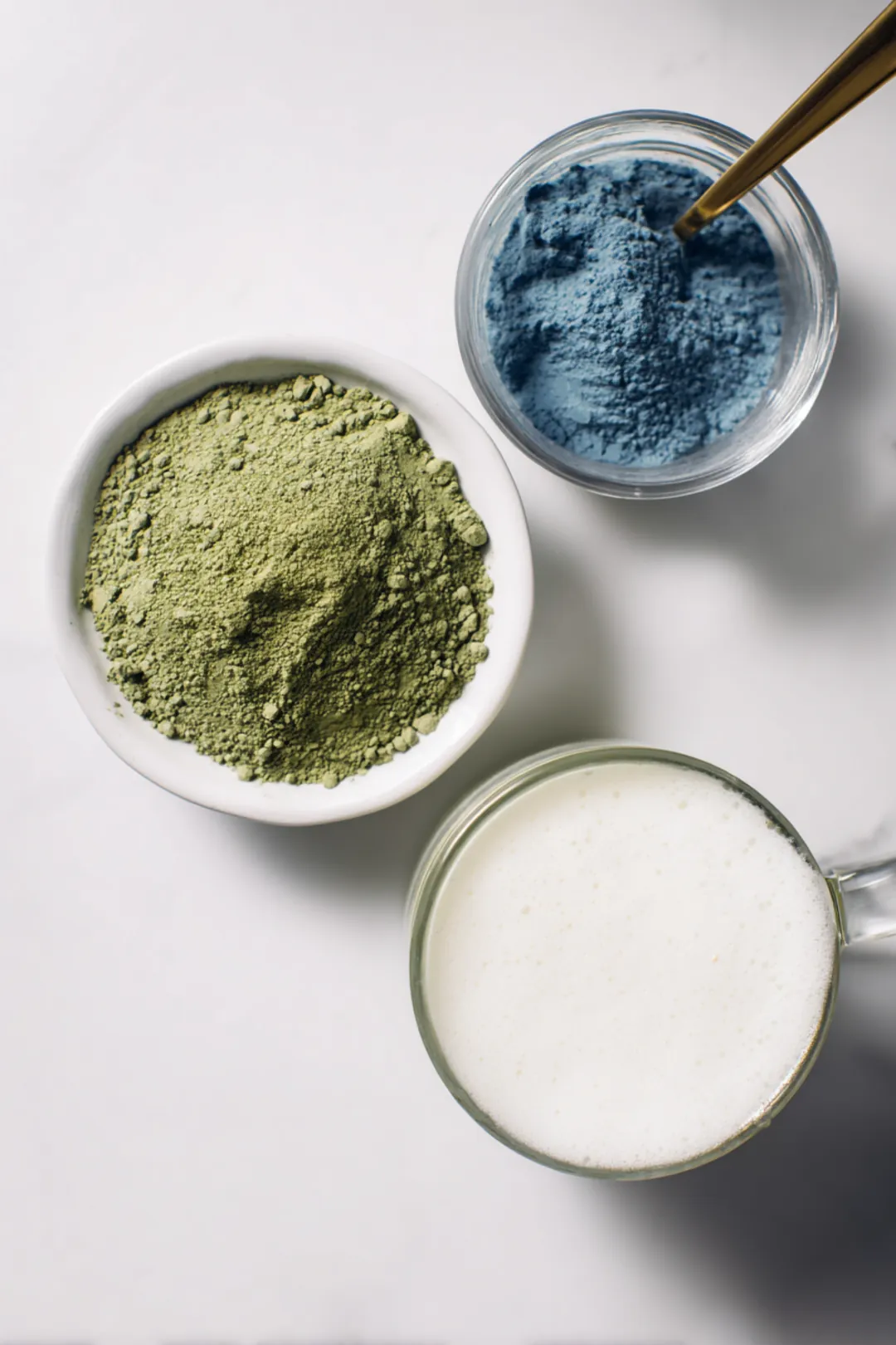 Blue matcha latte with vanilla cold foam ingredients