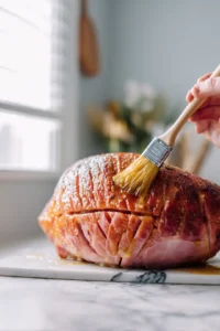 Brush lavender honey glaze over the ham