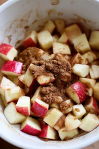 Combine chopped apples with brown sugar, cinnamon, and nutmeg