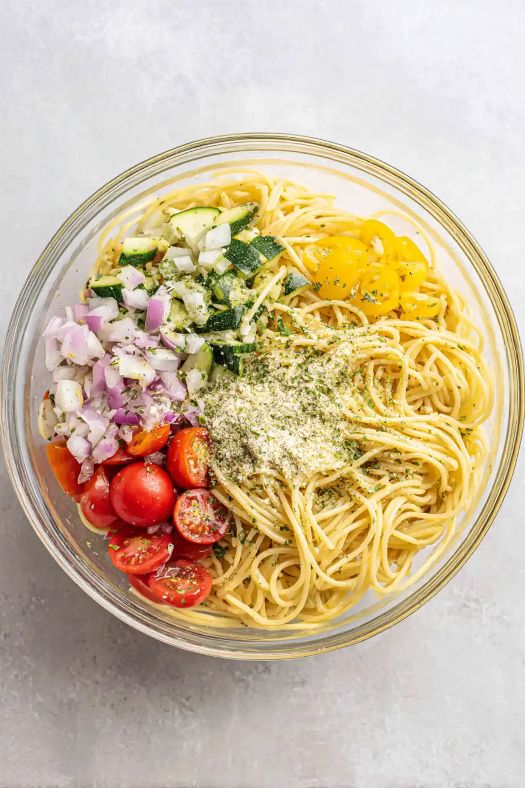 Combine cooked pasta with olive oil and ranch seasoning