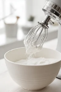 Combine egg whites, baking powder, and salt in a large mixing bowl