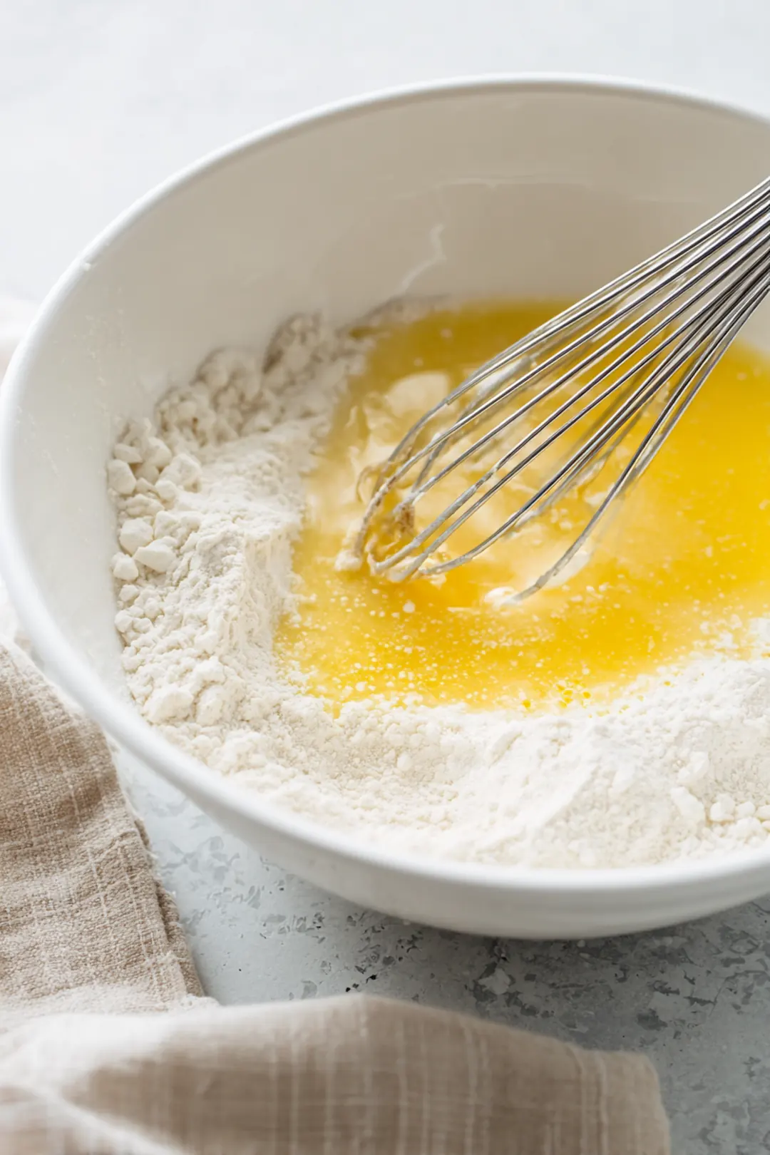 Combine the wet and dry ingredients until just mixed