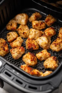 Cook chicken bites in air fryer and drizzle with hot honey sauce