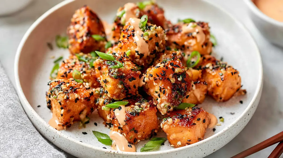 Crispy Air Fryer Furikake Salmon Bites with Spicy Mayo