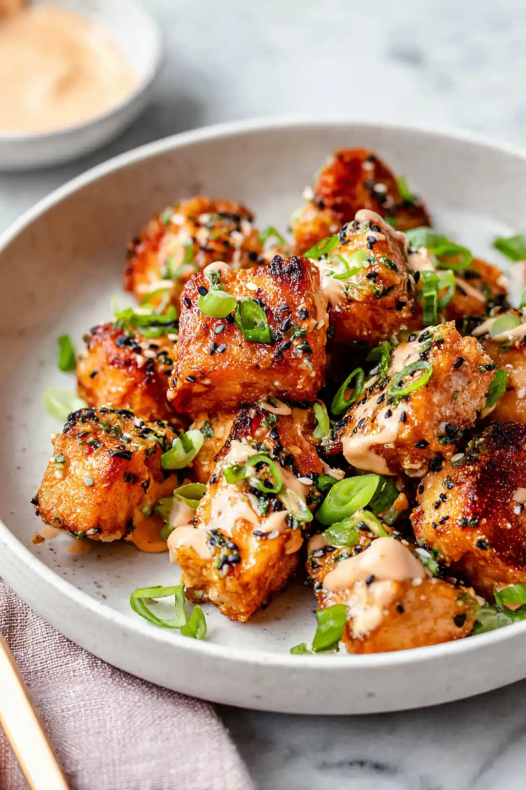 Crispy Air Fryer Furikake Salmon Bites with Spicy Mayo