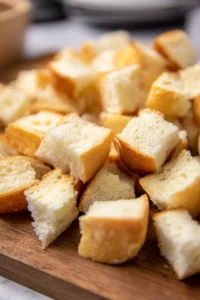 Cut French bread into bite-sized cubes