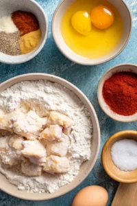 Dip chicken into egg and coat with flour mixture