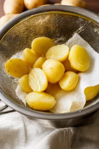 Drain the canned potatoes and pat them dry with a paper towel