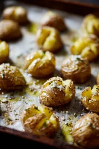 Drizzle the smashed potatoes with olive oil and spices, then bake until crispy
