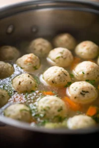 Drop matzah balls into simmering broth and cook