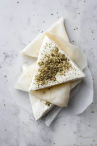 Fold phyllo pastry around feta cheese