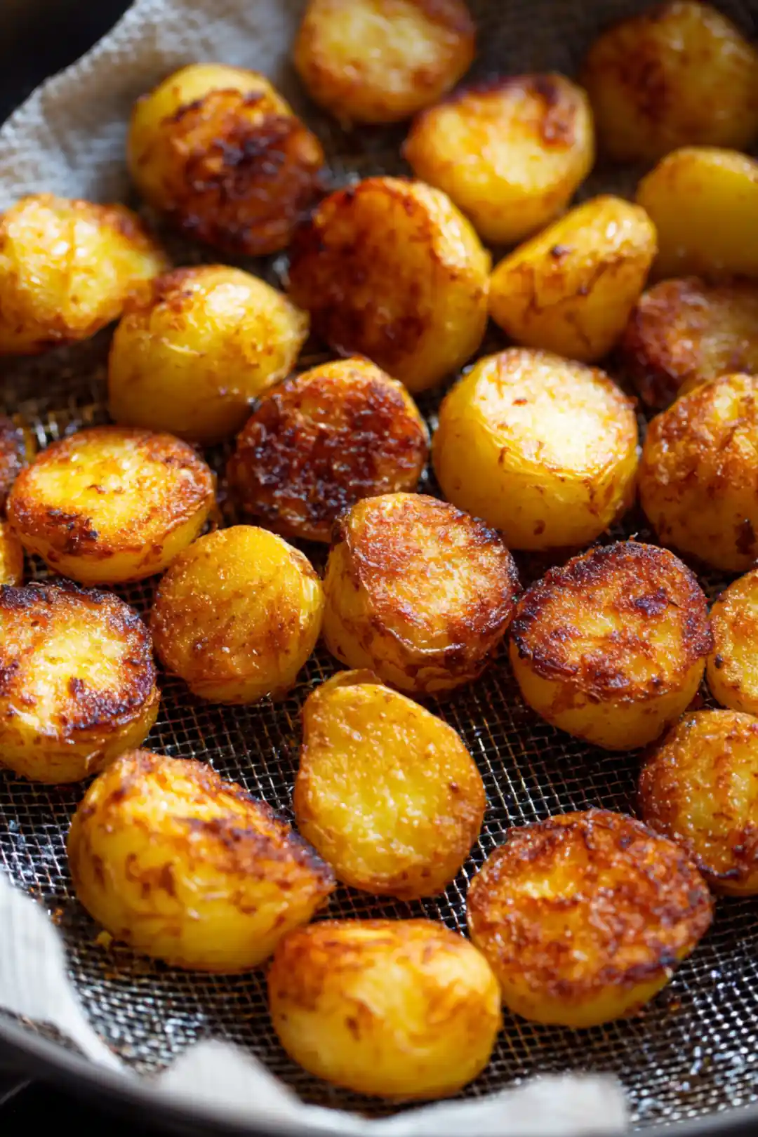 Fry potatoes in batches until golden brown and crispy