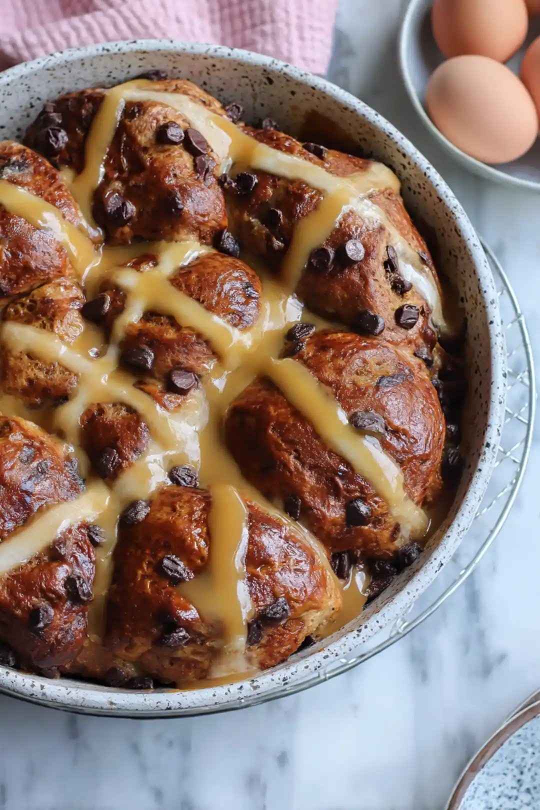 Hot Cross Bun Bread Pudding with Salted Caramel