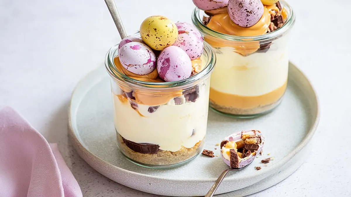 Mini Cadbury Egg Cheesecake Jars
