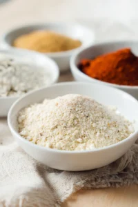 Mix breadcrumbs with seasonings for paneer coating