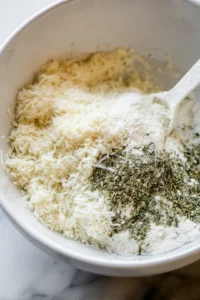 Mix grated Parmesan cheese, dried parsley, and garlic powder in a bowl
