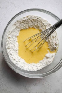 Mix wet ingredients with dry ingredients until smooth