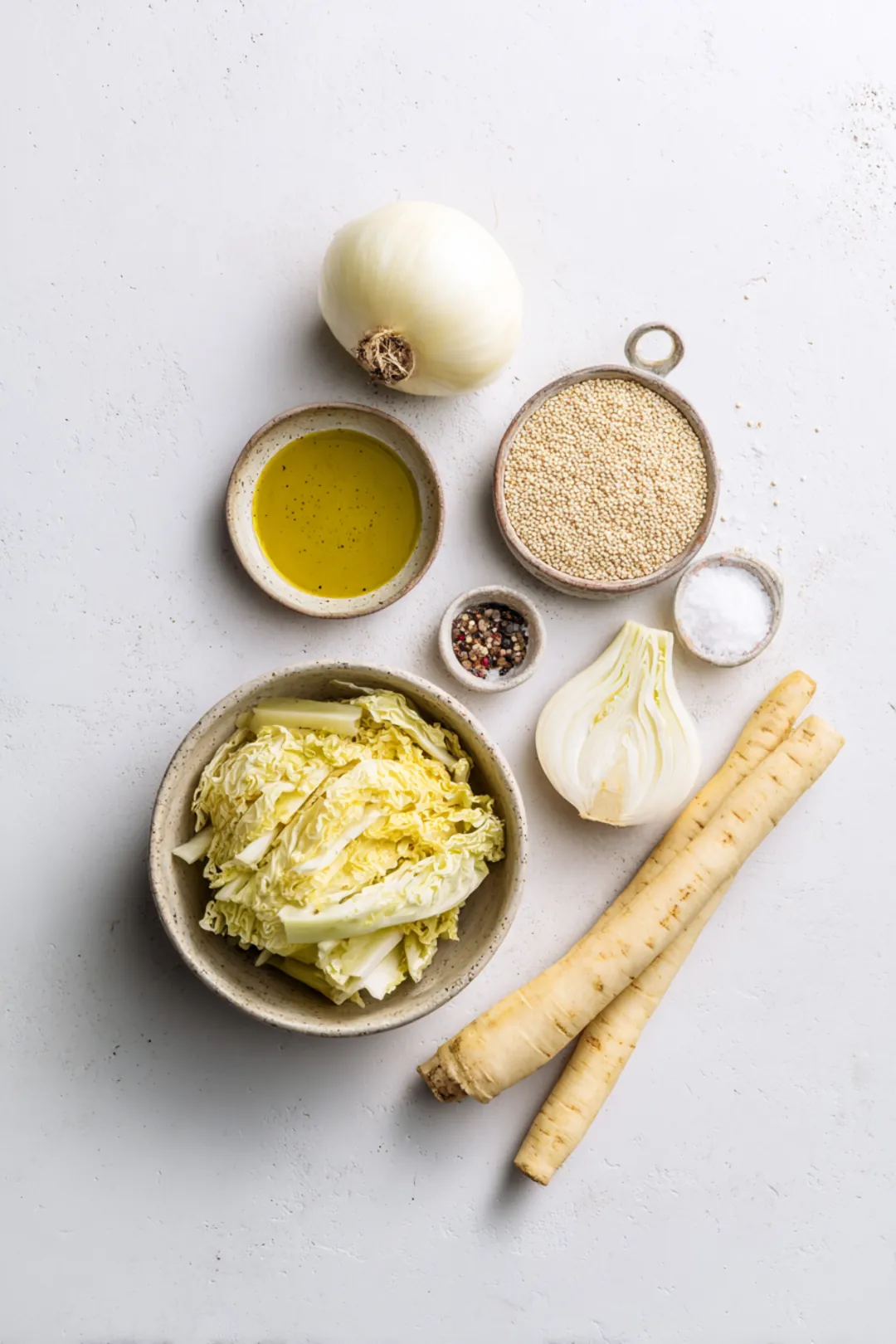 Pickled cabbage and parsnip power bowl ingredients