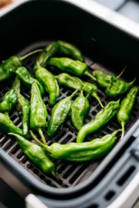 Place the peppers in the air fryer basket in a single layer