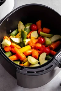 Place the seasoned ingredients in the air fryer basket and cook at 400°F for about 15-20 minutes, checking on them halfway through for even cooking.