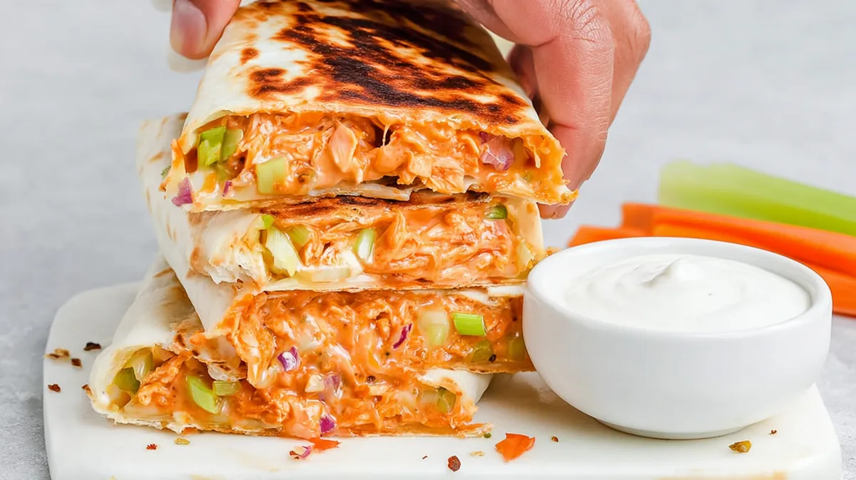 Portable hand-held buffalo chicken crunchwraps