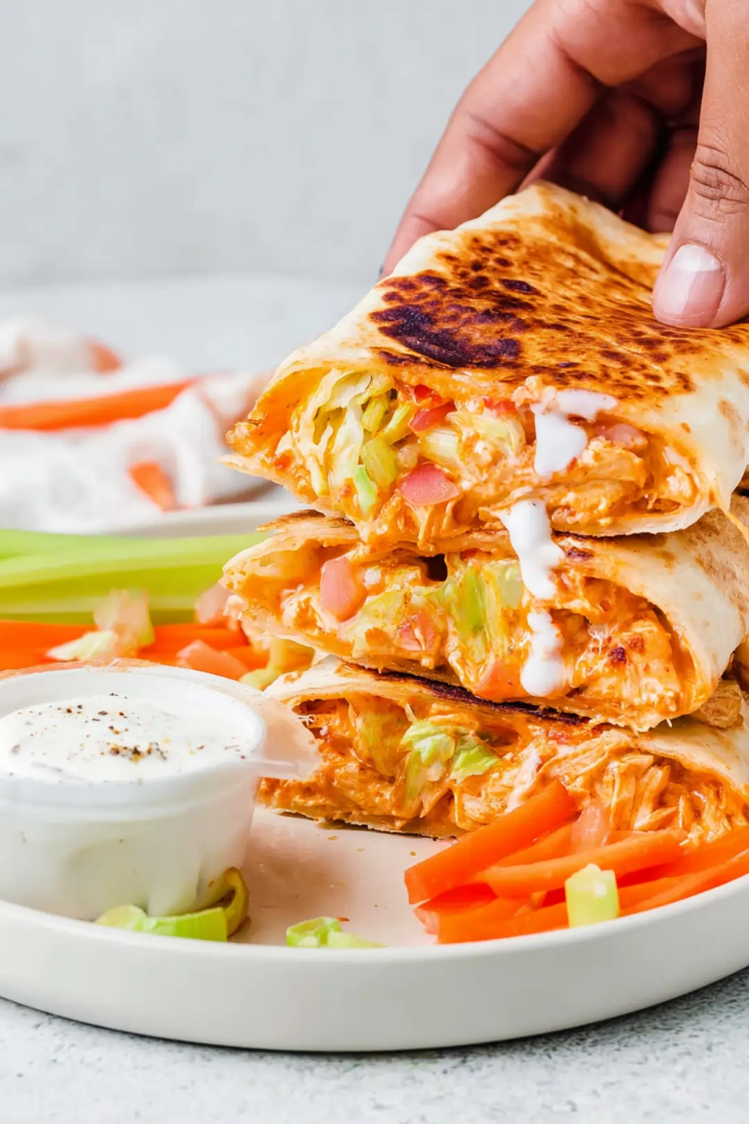 Portable hand held buffalo chicken crunchwraps