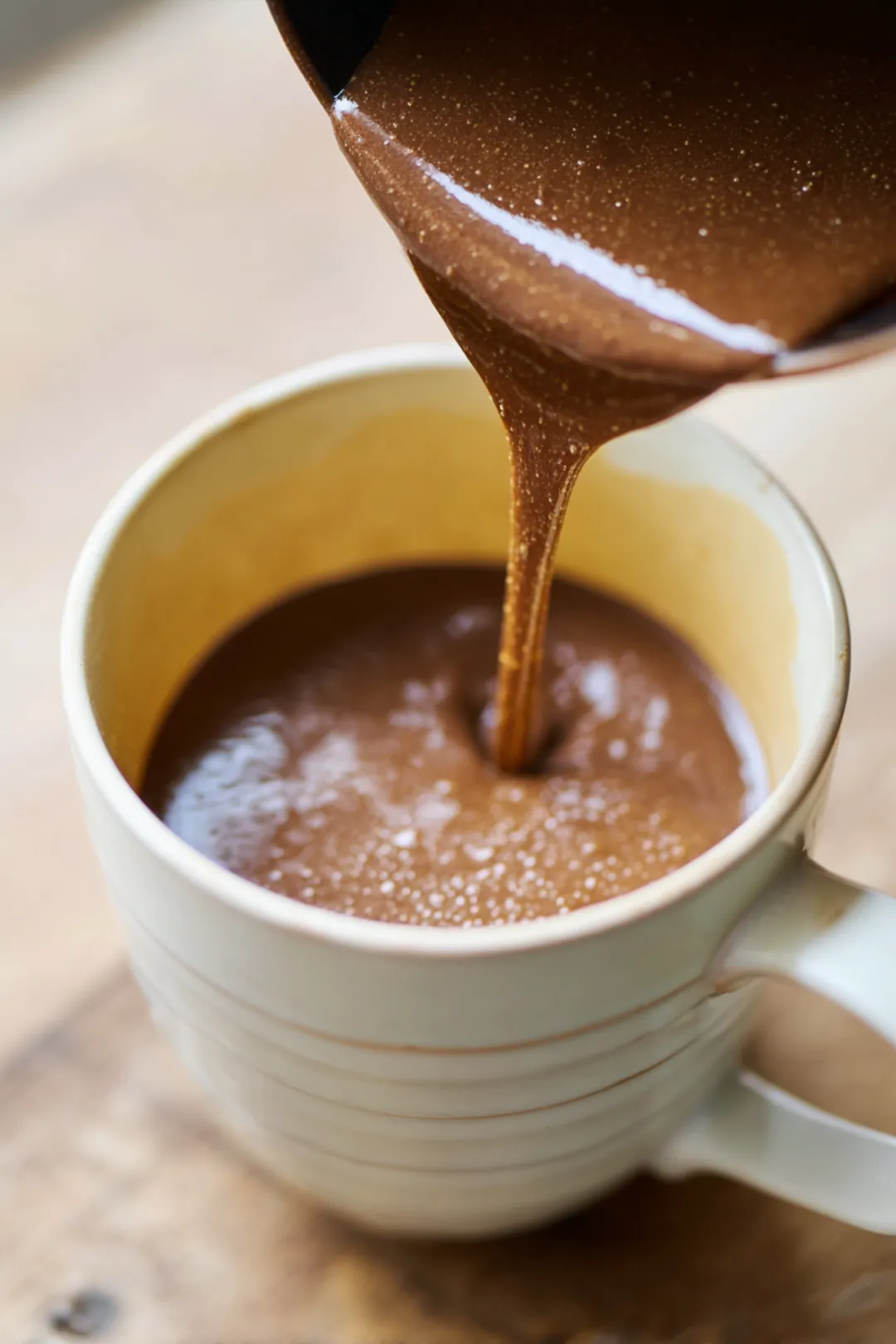 Pour batter into mug and air fry at 320°F for 10 minutes