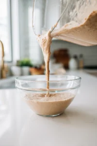 Pour the smoothie mixture into a bowl and adjust the consistency if needed by adding more coconut milk